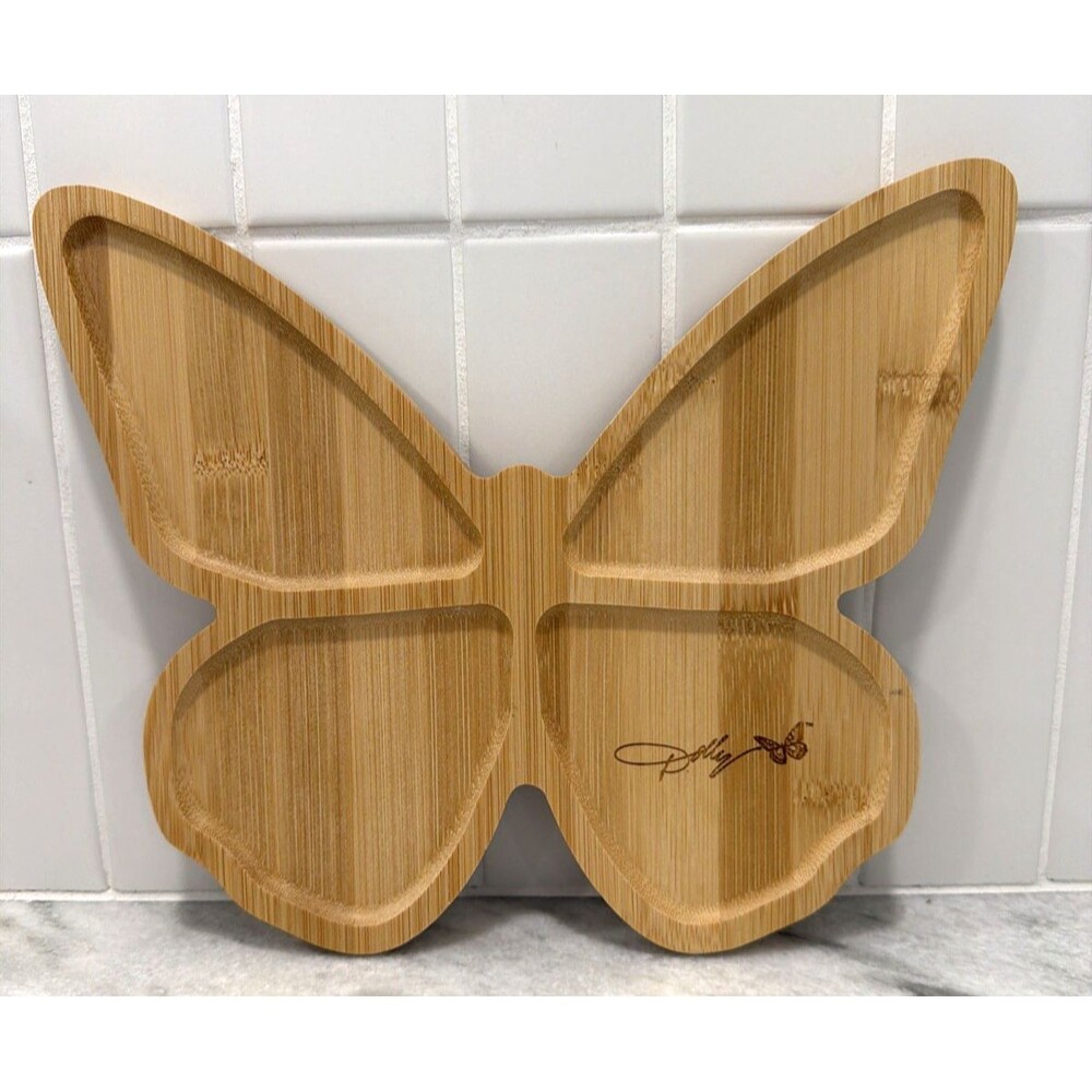Dolly Butterfly Bamboo Serving Tray 4-Section Divided Charcuterie Jewelry Board